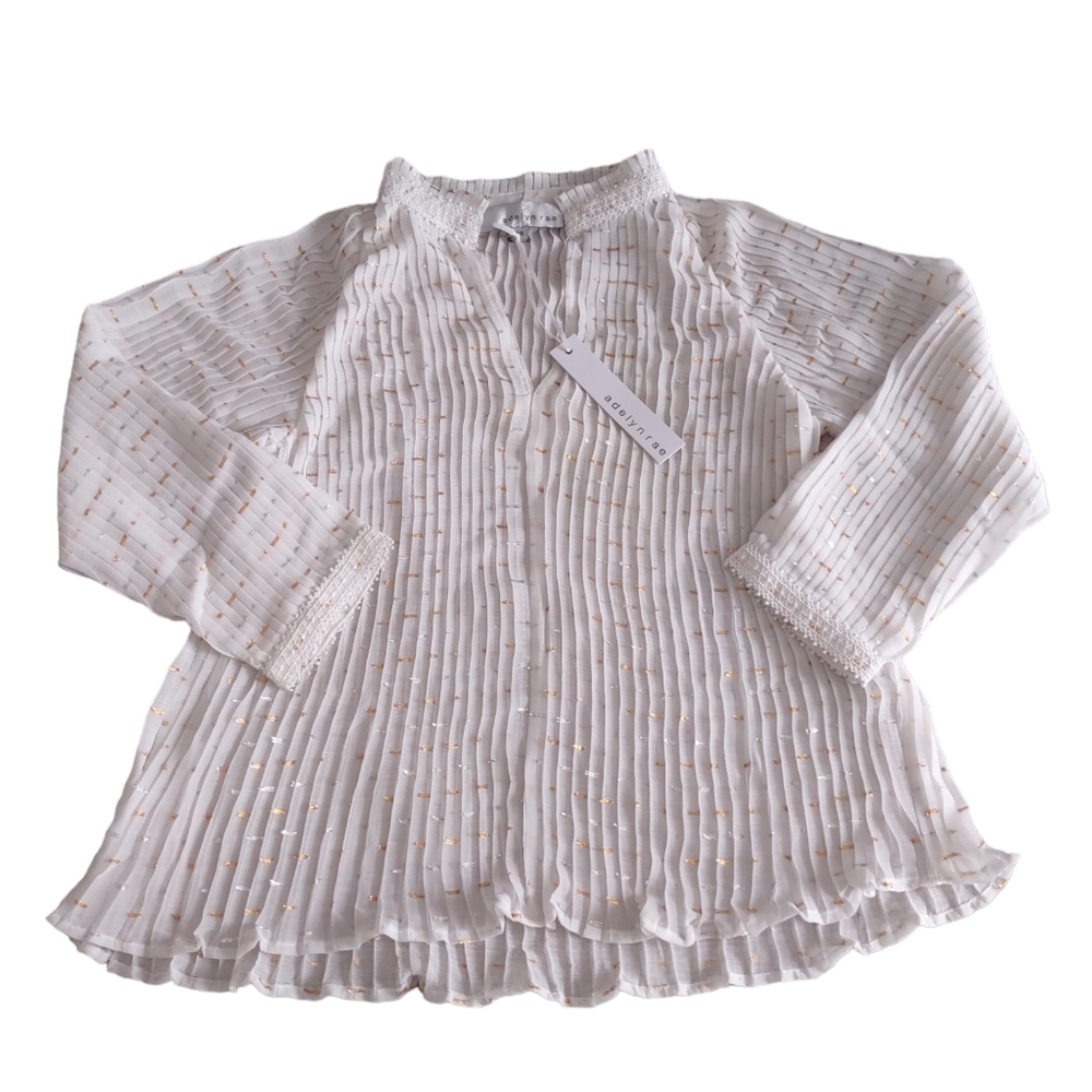 Adelyn Rae Womens Pintuck White Metallic Top XS